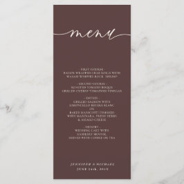 Menu Jantar de casamento de escrita simples marrom choc