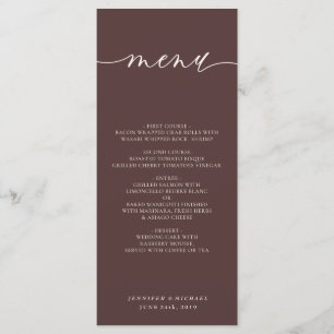 Menu Jantar de casamento de escrita simples marrom choc