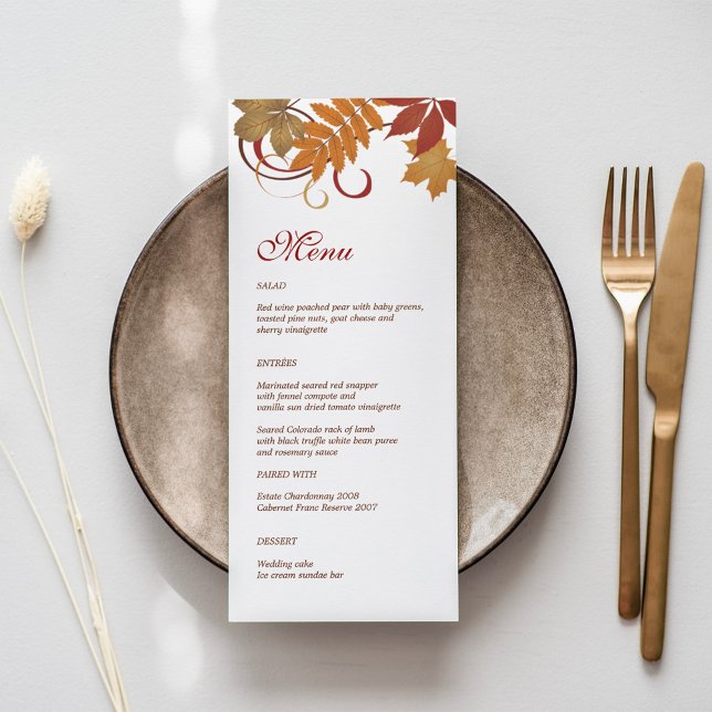 Menu Jantar de Casamento de Folhas Caindo Rústico (Criador carregado)