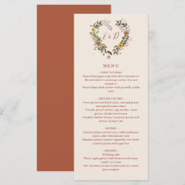 Menu Jantar de Casamento Floral Rústico de Outono