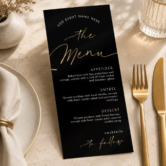 Menu Jantar de Empresa da Empresa Black & Gold Script