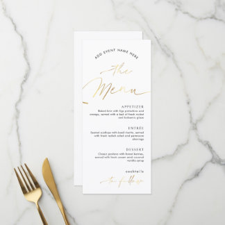 Menu Jantar de empresa do roteiro do efeito ouro do eve
