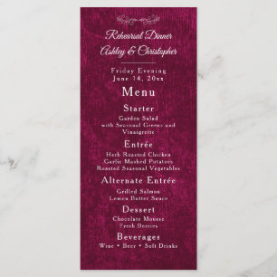Menu Jantar de Ensaios Elegante em Veludo Burgundy Bran