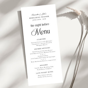 Menu Jantar de Ensaios Moderno e Elegante da Véspera
