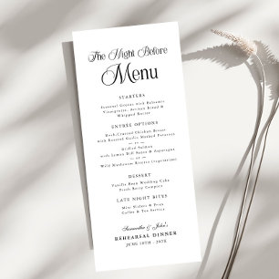 Menu Jantar de Ensaios Moderno e Elegante da Véspera
