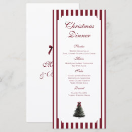 Menu Jantar de Natal Árvore Aquarela Vermelha Verde Ele
