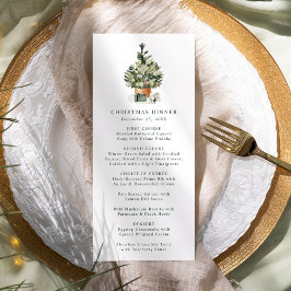 Menu Jantar de Natal Árvore de Natal Aquarela Elegante