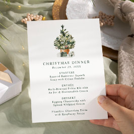 Menu Jantar de Natal Árvore de Natal em Aquarela Elegan
