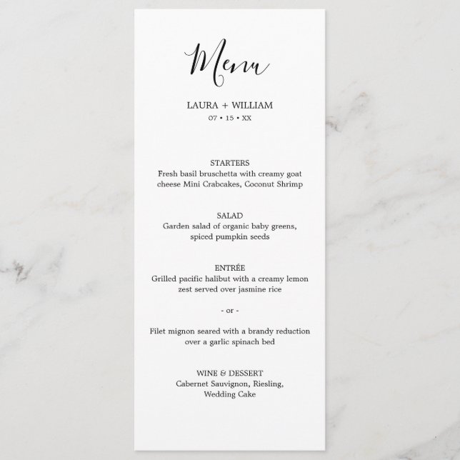 Menu Jantar de Natal de Casamento com Caligrafia Mínima (Frente)