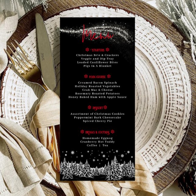 Menu Jantar de Natal de Férias de Inverno Preto (Winter Christmas Dinner Black Menu)