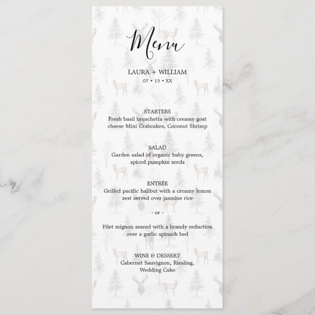 Menu Jantar de Natal noivado Árvore de Pinheiro Desbota (Frente)