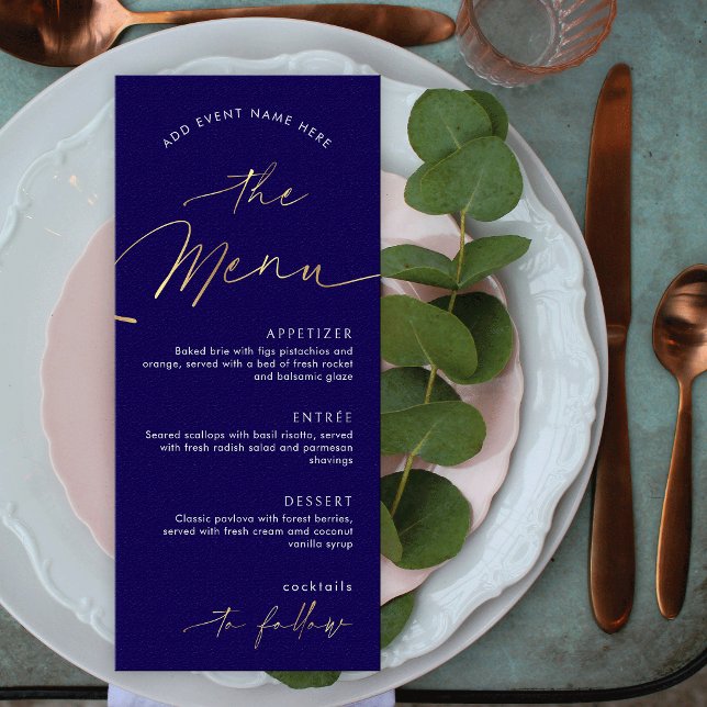 Menu Jantar de Negócios da Empresa Navy & Gold Script (Criador carregado)