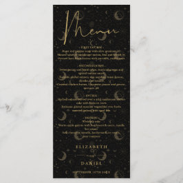 Menu Jantar de Noite de Casamento Preto e Dourado Místi