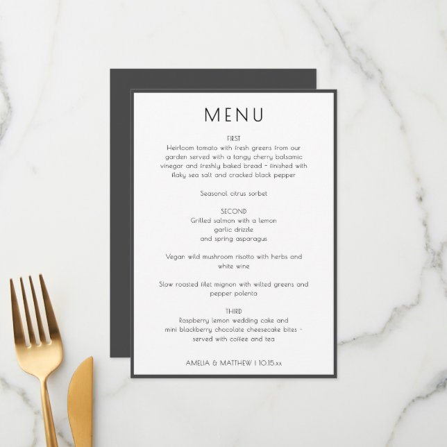 Menu Jantar de Noite de Noiva Simples Branco Moderno Mi (Frente/Verso In Situ)