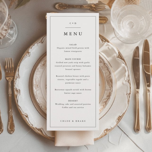 Menu Jantar de Noite de Noiva Simples Preto e Branco (Simple Monogram Wedding Menu.)