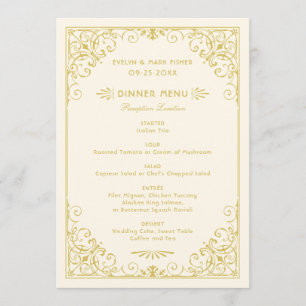 Menu Jantar de Noiva Art Déco Vintage Marfim e Dourado