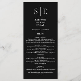 Menu Jantar de Noiva com Monograma Preto e Branco Chic