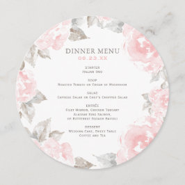 Menu Jantar de Noiva com Rosa Floral Rosa Vintage em Aq