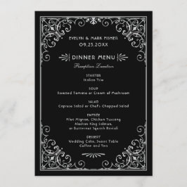 Menu Jantar de Noiva do Art Déco Preto e Prata Vintage