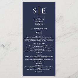 Menu Jantar de Noivado Azul Marinho e Dourado Monograma