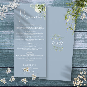 Menu Jantar de Noivado com Monograma de Floral Verde Az