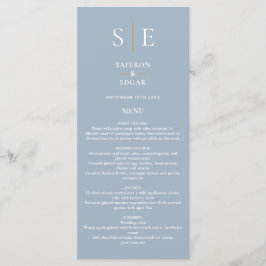 Menu Jantar de Noivado com Monograma em Azul Desbotado 