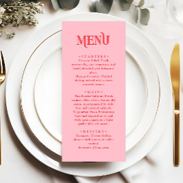 Menu Jantar de Noivado Rosa e Vermelho Retro Moderno
