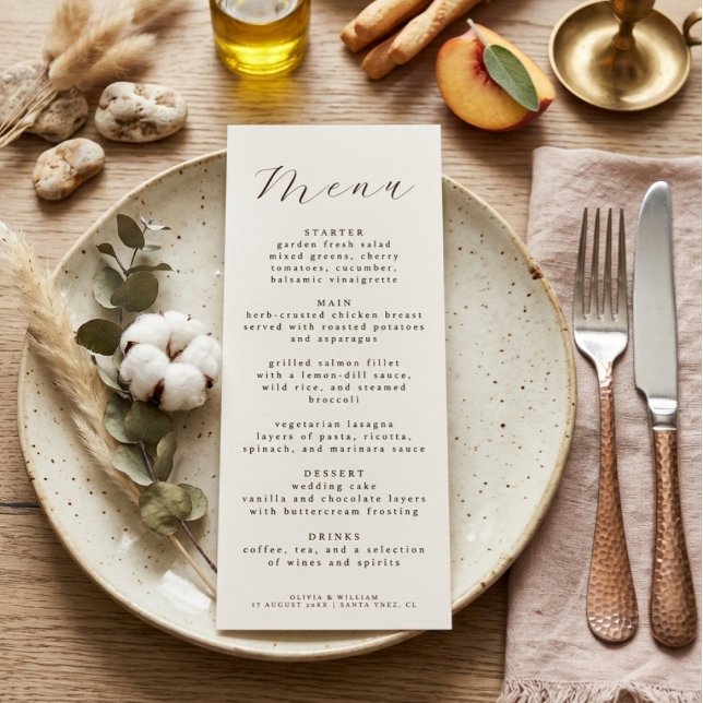 Menu Jantar de Recepção de Casamento com Caligrafia Rús (Criador carregado)