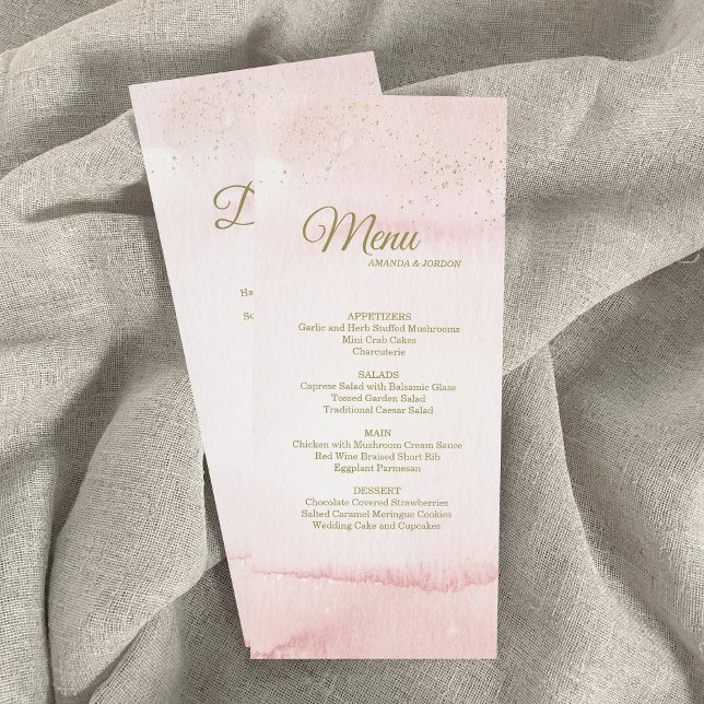 Menu Jantar e Beber Tipo Dourado de Aquarela Rosa (Criador carregado)
