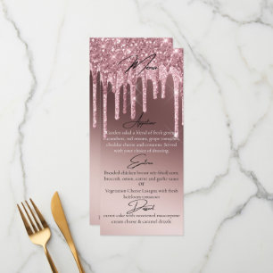 Menu Jantar Elegante com Brilho de Rosa Dourada Escura 