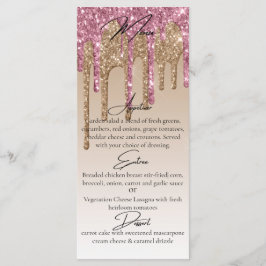 Menu Jantar Elegante com Drip de Glitter Rosa Dourado P
