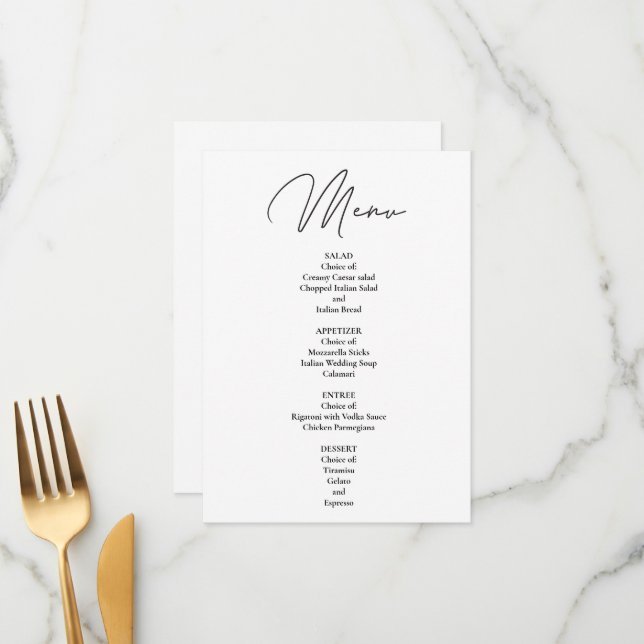Menu Jantar Minimalista Moderno DIY (Frente/Verso In Situ)