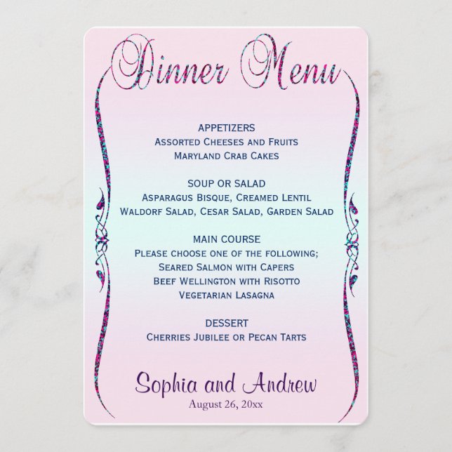 Menu Jantar| Pastel Glitter Elegante (Frente)