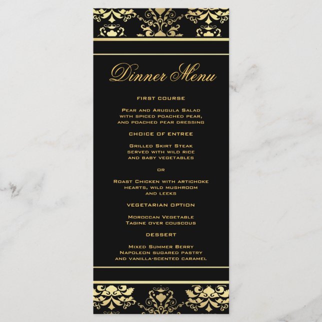 Menu Jante fino Damask preto e Dourado (Frente)