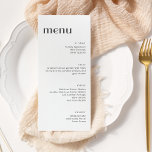 Menu Janto Alto Deco de Arte Branco Elegante<br><div class="desc">Menu de Janta de Casamento de Deco de Arte Elegante Minimalista com Fundo Branco</div>