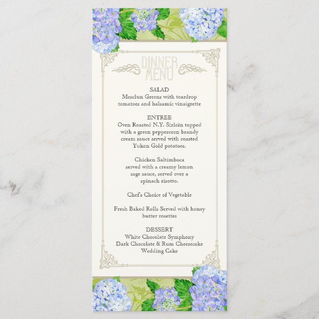 Menu janto Blue Hydrangea Lace Formal (Frente)