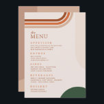 Menu Janto Boho Arch Terracotta Rust Beige<br><div class="desc">Cartões modernos de cardápio com formas de arco. A cor principal do cartão de menu é bege,  com formas de arco em cor verde-escura,  ferrugem e terracota. Seguindo as tendências modernas,  este menu será certamente um detalhe marcante na mesa. Coleção: https://www.zazzle.com/collections/boho_arch_abstract_wedding_collection-119061662657911589</div>