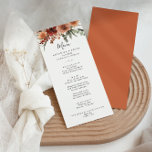 Menu Janto Boho Botânico de Autumn Floral<br><div class="desc">Este cartão de janto de casamento floral de outono boho é perfeito para um casamento clássico. A design apresenta uma elegante burgundy,  castanha,  branca,  flores de queda escamosas,  inspiradora beleza artística. Este menu pode ser usado para recepção de casamento,  janto de ensaio,  chá de panela ou qualquer evento.</div>
