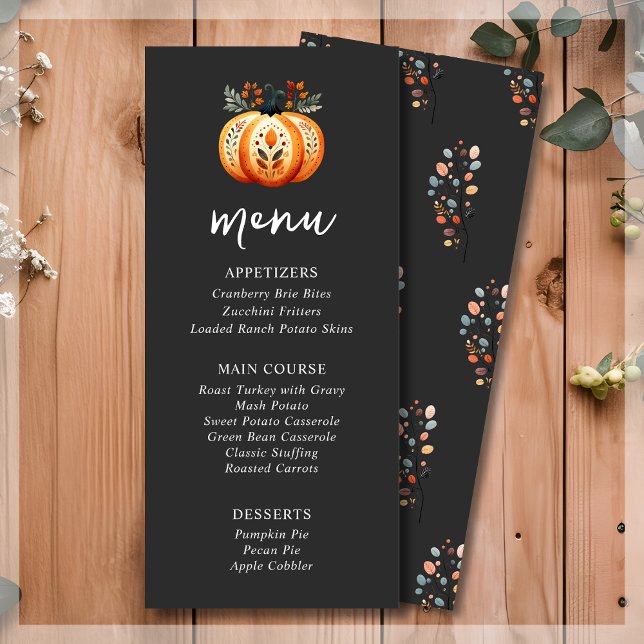 Menu Janto Boho Folk Pumpkin Ação de Graças (Criador carregado)