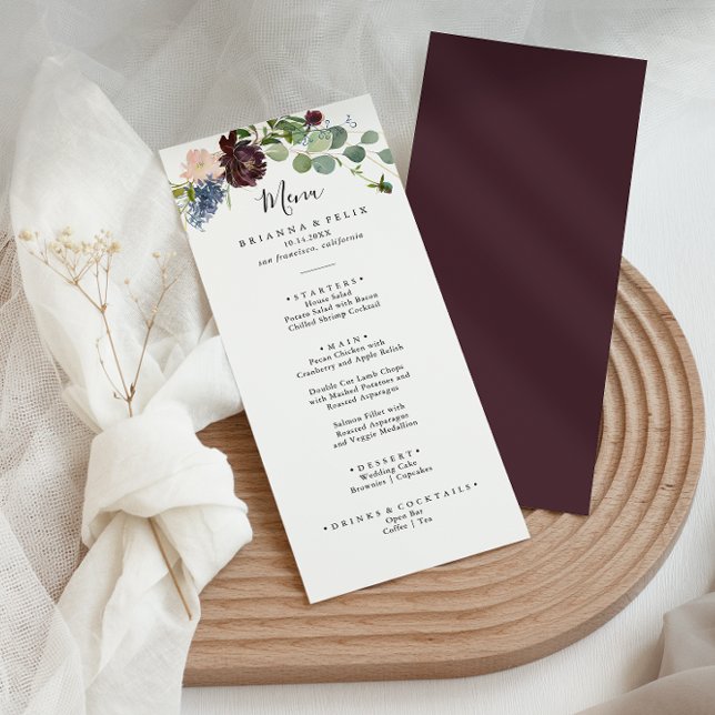 Menu Janto Burgundy Floral e Greenery (Criador carregado)