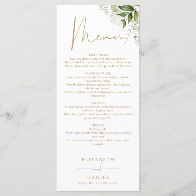 Menu Janto Casal Greenery Floral Dourado Monograma (Frente)