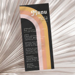 Menu Janto Casamento Arco-Íris Escuro do Retro Mod<br><div class="desc">Este moderno menu janto de casamento escuro do arco-íris dos anos 70 é perfeito para a sua simples laranja, rosa e recepção de casamento cor-de-rosa. Projetado com elementos de um arco clássico e colorido e listras minimalistas de entalhe. O design tem um toque de praia abstrato tropical único, excelente para...</div>