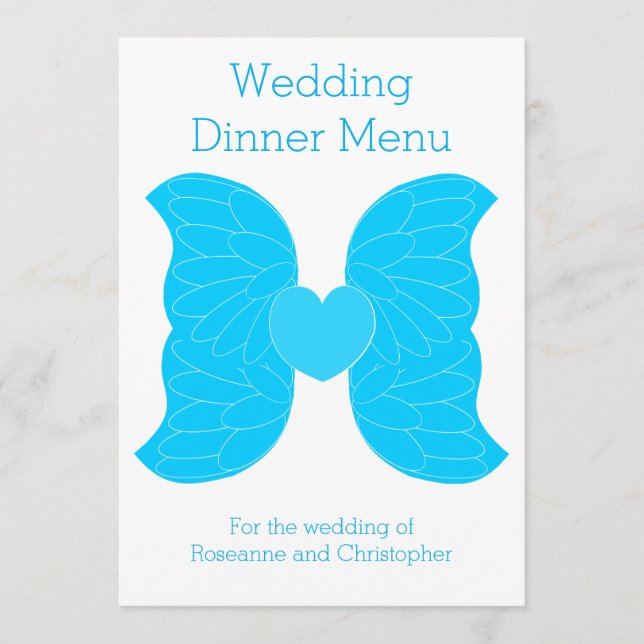 Menu Janto Casamento Blue Angel Wings Heart Design (Frente)