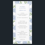 Menu Janto Casamento Clássico de Hydrangea Azul<br><div class="desc">Esta bela design apresenta flores azuis de hydrangea e seu texto personalizado. Use o formulário modelo para adicionar suas informações. A Ferramenta Design pode ser usada para acessar o menu de edição avançada, onde você pode alterar a fonte, as cores e o layout do texto, ou adicionar texto à parte...</div>