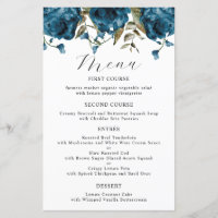 Menu Janto Casamento de Flor de Peônias Azul-marin