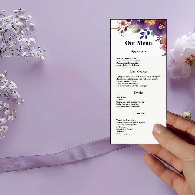 Menu Janto Casamento de Flores de Aquarela Elegant (Criador carregado)