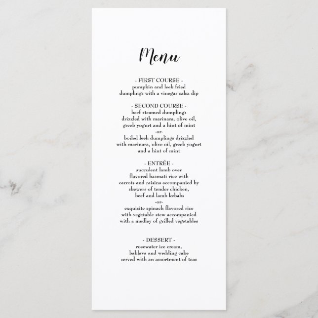 Menu Janto Casamento de Script Preto Elegante (Frente)