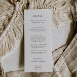 Menu Janto Casamento de Tipografia Chic<br><div class="desc">Este cartão de janto de casamento de tipografia química é perfeito para um casamento moderno. O simples design apresenta uma tipografia clássica minimalista a preto e branco com um toque rústico. Personalizável em qualquer cor. Mantenha o design mínimo e elegante, como está, ou personalize-o adicionando seus próprios gráficos e trabalhos...</div>