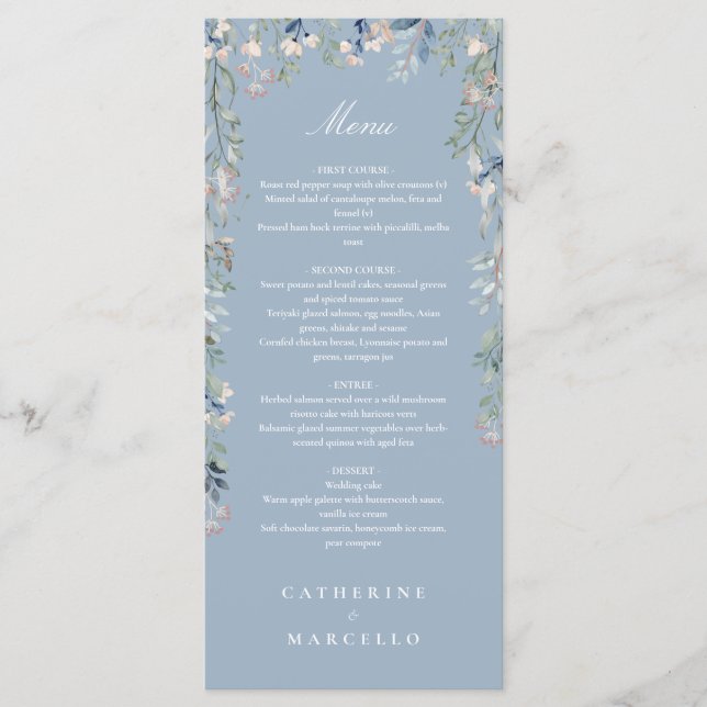 Menu Janto Casamento Dusty Blue Floral Wildflower (Frente)