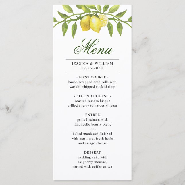 Menu Janto Casamento Elegante Lemons Greenery (Frente)
